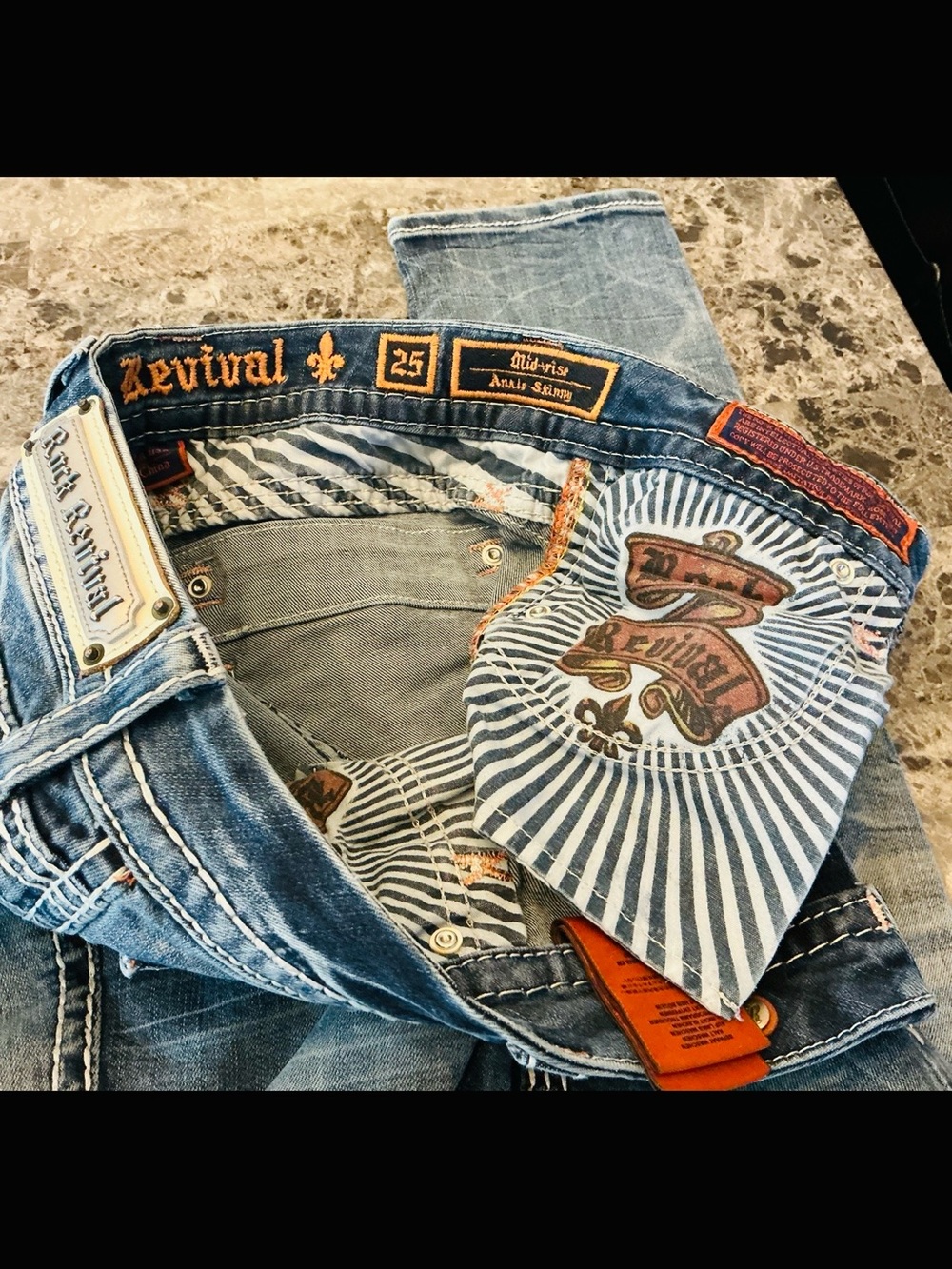 Rock Revival Festival Boho Mid Rise Ankle Skinny Jeans Kyla SZ 25 Cowgirl Rodeo - Picture 11 of 16